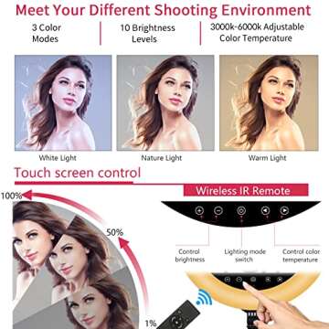 21 inch LED Ring Light with Tripod Stand, Large Selfie Ring Light with Touch Panel for YouTube Vlog ...