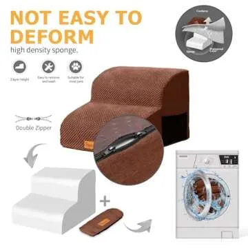 Topmart High Density Foam Pet Steps 2 Tiers,11.8" High,Non-Slip Dog Stairs,Dog Ramp,Soft Foam Dog Ladder,Best for Dogs Injured,Older Cats,Pets with Joint Pain,Suitable for Low Sofas,Stairs,Lower place
