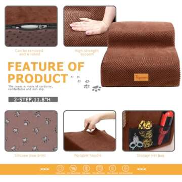 Topmart High Density Foam Pet Steps 2 Tiers,11.8" High,Non-Slip Dog Stairs,Dog Ramp,Soft Foam Dog Ladder,Best for Dogs Injured,Older Cats,Pets with Joint Pain,Suitable for Low Sofas,Stairs,Lower place