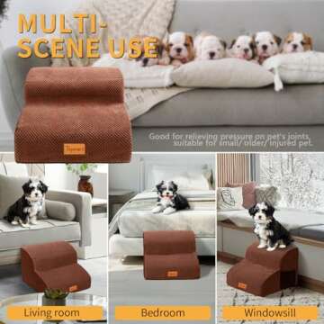 Topmart High Density Foam Pet Steps 2 Tiers,11.8" High,Non-Slip Dog Stairs,Dog Ramp,Soft Foam Dog Ladder,Best for Dogs Injured,Older Cats,Pets with Joint Pain,Suitable for Low Sofas,Stairs,Lower place