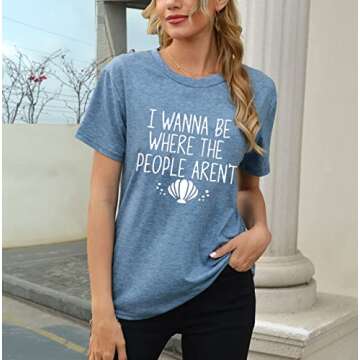 I Wanna Be Where The People aren't Shirt for Women Mermaid Shirt with Funny Graphic Printed Summer C...