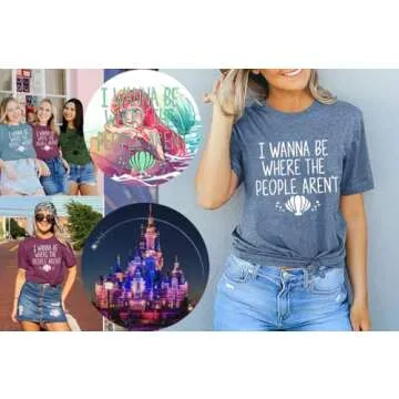 I Wanna Be Where The People aren't Shirt for Women Mermaid Shirt with Funny Graphic Printed Summer Casual Athletic Tee Tops(Blue M)