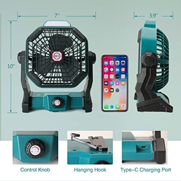 CONBOLA Portable Camping Fan with LED Lantern, 10400mAh