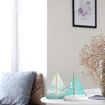 Wooden Nautical Decoration-Beach Decor - Handcrafted Sailing Boat Ornaments Cute Sailboat Models Eas...