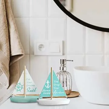 Wooden Nautical Decoration-Beach Decor - Handcrafted Sailing Boat Ornaments Cute Sailboat Models Easy to Decorate Suitable for Home Bedroom Office Bathroom Desktop Decoration 2 Pcs
