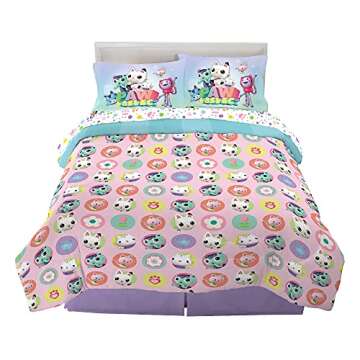 DreamWorks Gabby's Dollhouse Cakey, MerCat And Pandy Kids Bedding Super Soft Comforter And Sheet Set...