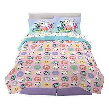 DreamWorks Gabby's Dollhouse Cakey, MerCat And Pandy Kids Bedding Super Soft Comforter And Sheet Set...