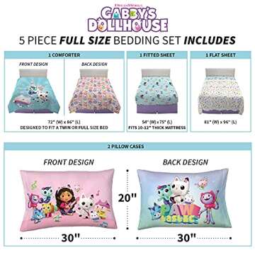 DreamWorks Gabby's Dollhouse Cakey, MerCat And Pandy Kids Bedding Super Soft Comforter And Sheet Set, 5 Piece Full Size, By Franco.