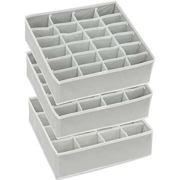 Simple Houseware Closet Drawer Organizer for Clothes, Socks and Underware, 3 Pack, Grey