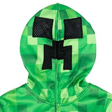 Minecraft Creeper Little Boys Fleece Zip Up Hoodie with Mesh Cosplay Hood Mask Green 7-8