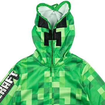 Minecraft Creeper Little Boys Fleece Zip Up Hoodie with Mesh Cosplay Hood Mask Green 7-8
