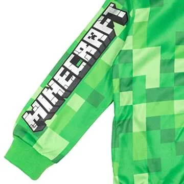 Minecraft Creeper Little Boys Fleece Zip Up Hoodie with Mesh Cosplay Hood Mask Green 7-8