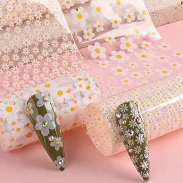 UARUOGP 10 Rolls Mix Size White Sun Flower Transfer Foils Nail Art Supplies Set Mini Flower Nails Decals Stickers for Art Designer Spring Summer Floral Theme Nail Foil Transfer Sheets