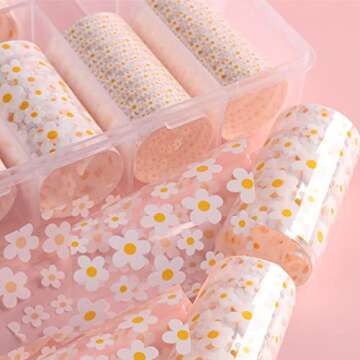 UARUOGP 10 Rolls Mix Size White Sun Flower Transfer Foils Nail Art Supplies Set Mini Flower Nails Decals Stickers for Art Designer Spring Summer Floral Theme Nail Foil Transfer Sheets