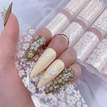 UARUOGP 10 Rolls Mix Size White Sun Flower Transfer Foils Nail Art Supplies Set Mini Flower Nails Decals Stickers for Art Designer Spring Summer Floral Theme Nail Foil Transfer Sheets