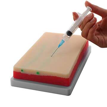 AJACT 2 Pack Venipuncture IV Injection Training Pad Model, 3 Skin Layers Silicone Human Skin Suture Training Model for Nursing School, 4 Veins Imbedded(Size:7.1 inches x 4 inches x 1.1 inches)