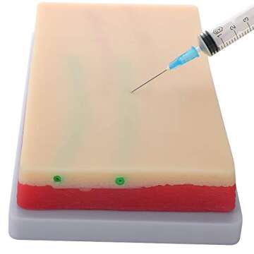AJACT 2 Pack Venipuncture IV Injection Training Pad Model, 3 Skin Layers Silicone Human Skin Suture Training Model for Nursing School, 4 Veins Imbedded(Size:7.1 inches x 4 inches x 1.1 inches)