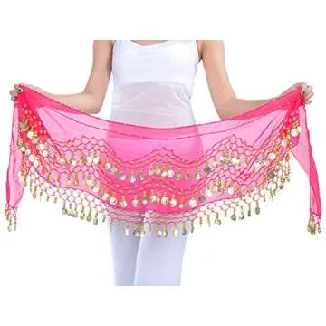 Lauthen.S 128 Coins Belly Dance Hip Scarf Costume Accessory