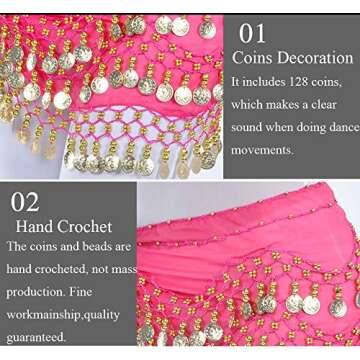 Lauthen.S 128 Coins Belly Dance Hip Scarf Costume Accessory