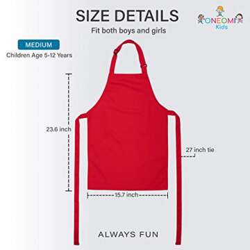 ONEOMI Kids Apron, Medium, 100% Cotton With An Adjustable Strap to fit All Ages, Ideal for Cooking, ...