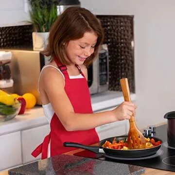 ONEOMI Kids Apron, Medium, 100% Cotton With An Adjustable Strap to fit All Ages, Ideal for Cooking, Baking, Painting, Decorating, Party, Chef, Art and Classroom Children Apron (1, Red)