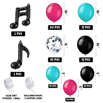 141 Pieces Music Birthday Party Decorations Includes Black Red Blue Musical Balloon Kit Garland Musi...
