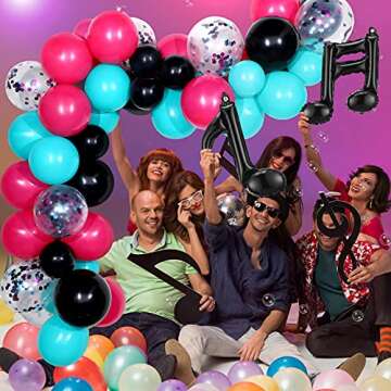 141 Pieces Music Birthday Party Decorations Includes Black Red Blue Musical Balloon Kit Garland Music Note Balloons for Boys and Girls Music Party Birthday Short Video Decor (Rainbow Style)