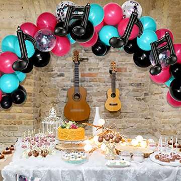 141 Pieces Music Birthday Party Decorations Includes Black Red Blue Musical Balloon Kit Garland Music Note Balloons for Boys and Girls Music Party Birthday Short Video Decor (Rainbow Style)