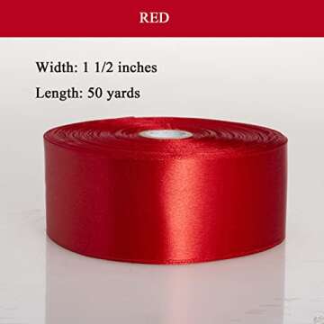 YASEO 1 1/2 Inch Red Solid Satin Ribbon, 50 Yards Craft Fabric Ribbon for Gift Wrapping Floral Bouqu...