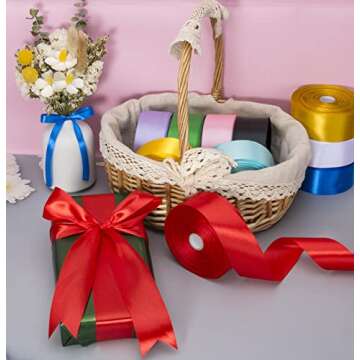 YASEO 1 1/2 Inch Red Solid Satin Ribbon, 50 Yards Craft Fabric Ribbon for Gift Wrapping Floral Bouquets Wedding Party Decoration