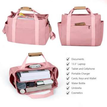 Stylish VIWIME Canvas Tote Bag with Pockets for Women