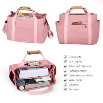 Stylish VIWIME Canvas Tote Bag with Pockets for Women