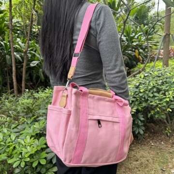 Stylish VIWIME Canvas Tote Bag with Pockets for Women