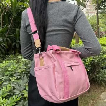 Stylish VIWIME Canvas Tote Bag with Pockets for Women