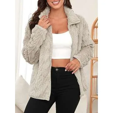 Dokotoo Ladies Winter Jackets Zip Up Fuzzy Long Sleeves Oversized Side Pockets Loose Fit Short Coats...