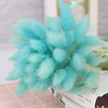 50PCS Home Decoration Lagurus Ovatus Rabbit Tail Dried Flowers,Real Flower,Eternal Flower Dried Grass,Flower Bouquet, Photo Props Home Party and Wedding Decor（Blue）