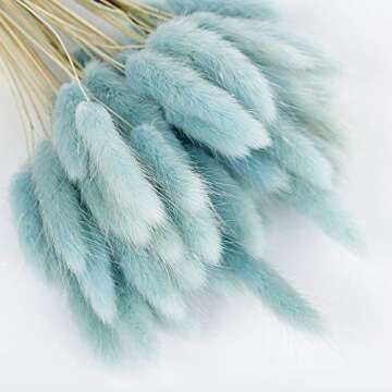 50PCS Home Decoration Lagurus Ovatus Rabbit Tail Dried Flowers,Real Flower,Eternal Flower Dried Grass,Flower Bouquet, Photo Props Home Party and Wedding Decor（Blue）