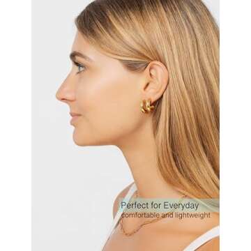 Altitude Boutique Small Chunky Gold or Silver Hoops | Thick Round Tube Earrings | Hollow, Lightweigh...