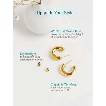 Altitude Boutique Small Chunky Gold or Silver Hoops | Thick Round Tube Earrings | Hollow, Lightweight, Hypoallergenic Hoop Earrings For Women (20mm, Gold)