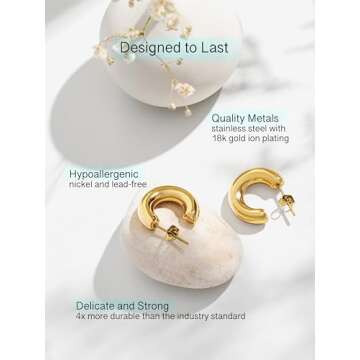 Altitude Boutique Small Chunky Gold or Silver Hoops | Thick Round Tube Earrings | Hollow, Lightweight, Hypoallergenic Hoop Earrings For Women (20mm, Gold)