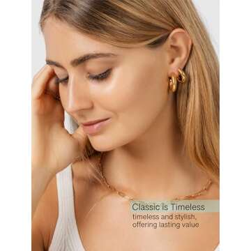 Altitude Boutique Small Chunky Gold or Silver Hoops | Thick Round Tube Earrings | Hollow, Lightweight, Hypoallergenic Hoop Earrings For Women (20mm, Gold)