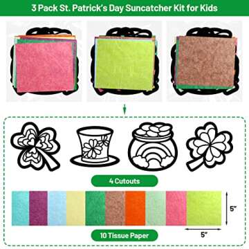 ceiba tree St. Patrick's Suncatcher Crafts Kit DIY Shamrock Window Stained Glass Art Kit with Tissue Paper for Kids