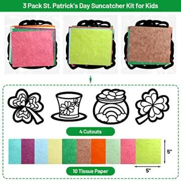 ceiba tree St. Patrick's Suncatcher Crafts Kit DIY Shamrock Window Stained Glass Art Kit with Tissue Paper for Kids