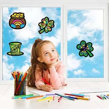 ceiba tree St. Patrick's Suncatcher Crafts Kit DIY Shamrock Window Stained Glass Art Kit with Tissue Paper for Kids