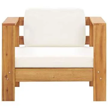 THOYTOUI Wooden Lounge Chair,All-Weather Lounge Chair,Sun Lounger,for Patio,Balcony,Poolside,Garden,Patio Chair with Cushion Cream Solid Acacia Wood