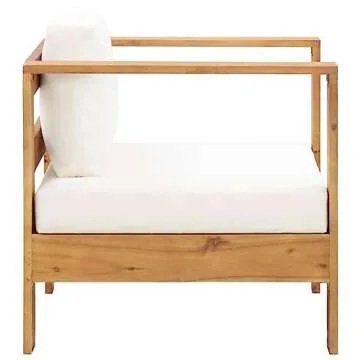 THOYTOUI Wooden Lounge Chair,All-Weather Lounge Chair,Sun Lounger,for Patio,Balcony,Poolside,Garden,Patio Chair with Cushion Cream Solid Acacia Wood