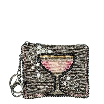 Stylish Mary Frances Pink Champagne Beaded Coin Purse Key Fob - Chic Accessory