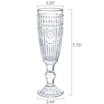 Kingrol 6 Pack 5 Ounces Glass Champagne Flutes, Vintage Sparkling Wine Glasses for Champagne, Cava, ...