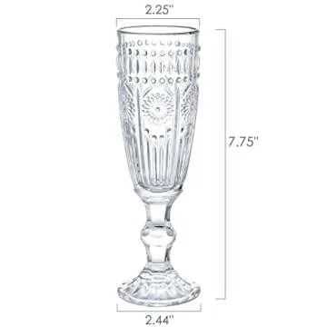 Kingrol 6 Pack 5 Ounces Glass Champagne Flutes, Vintage Sparkling Wine Glasses for Champagne, Cava, ...
