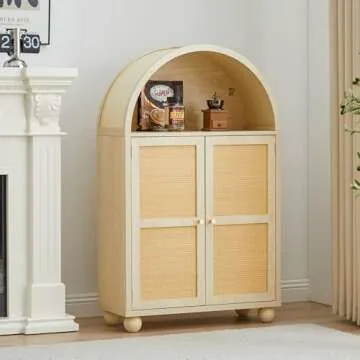 UHMUVFM Arched Storage Cabinet with Rattan Doors